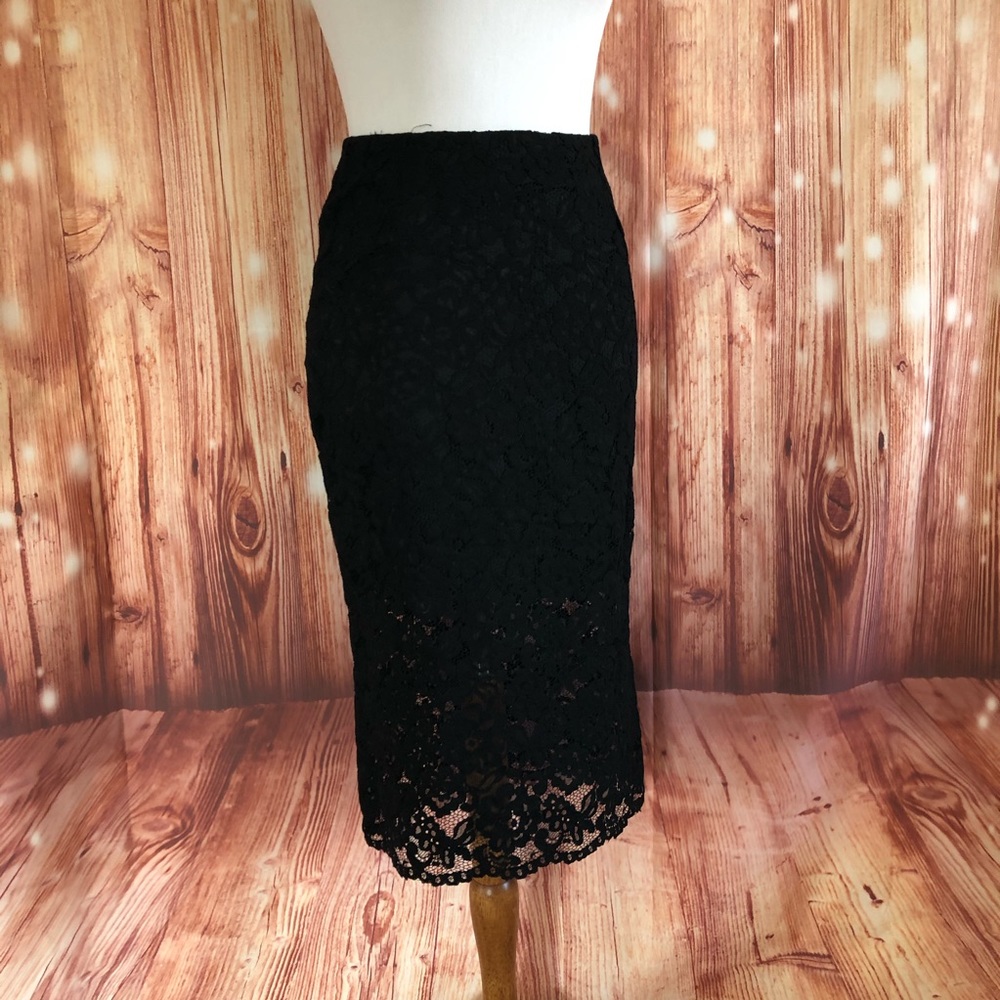 H&M Gold Label Black Lace Midi Skirt
